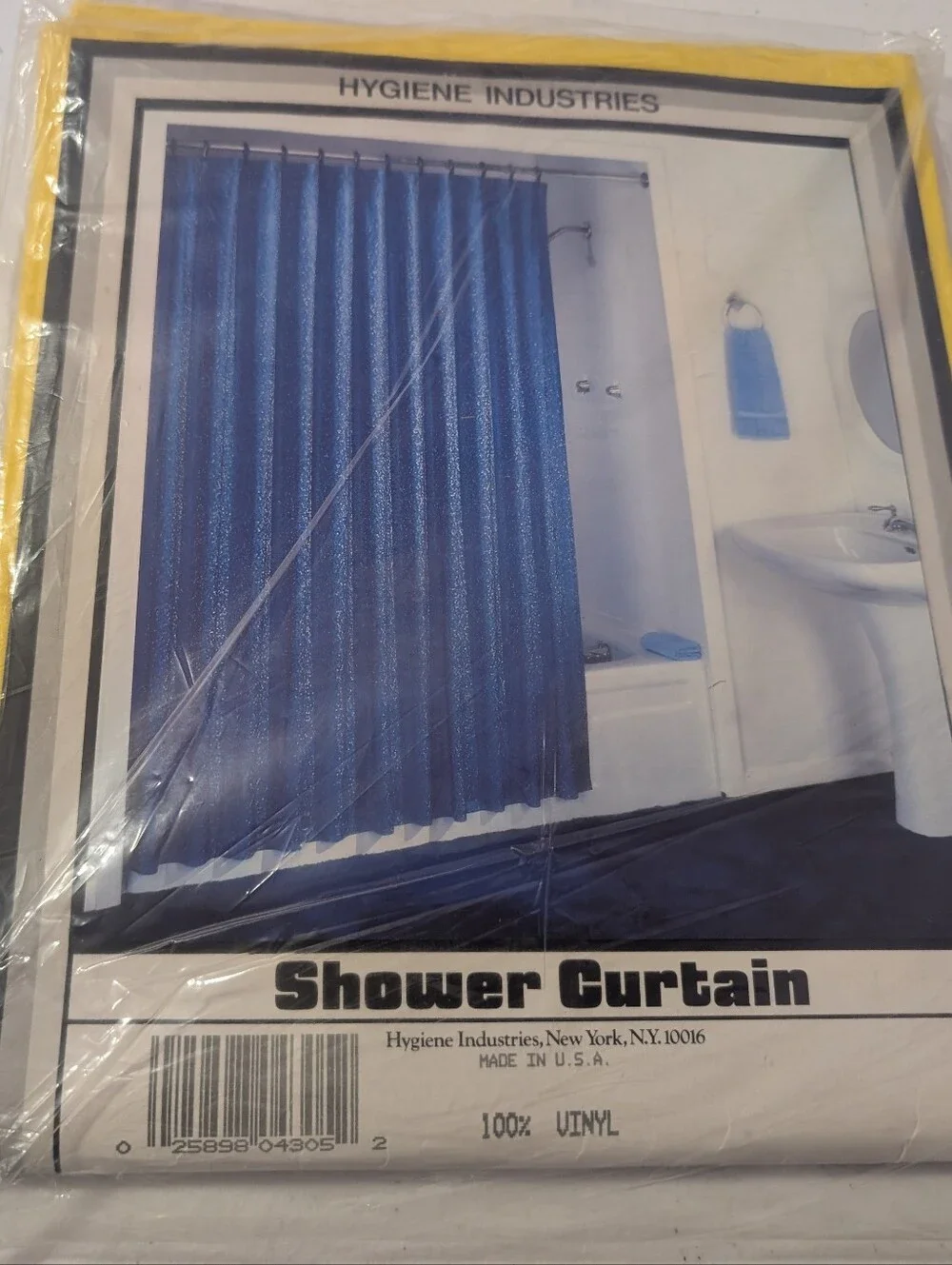 Vintage NOS Hygiene Industries Sparkle Bright Yellow Shower Curtain 70x72 Vinyl